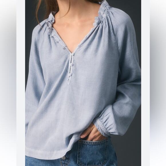 Anthropologie Cloth & Stone Long-Sleeve Raglan Blouse Sky Blue Size XL NWT - Picture 2 of 10